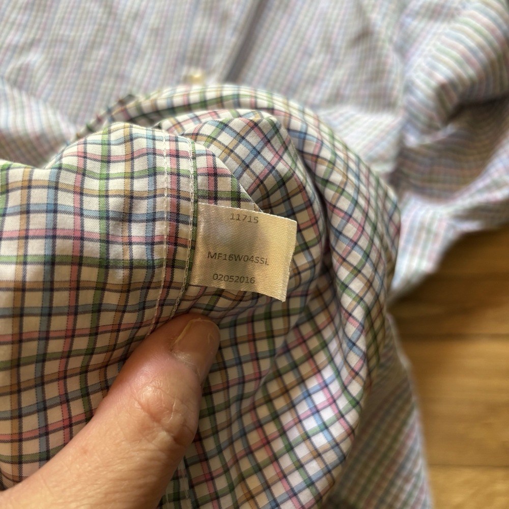 Peter Millar Long Sleeve Dress Shirt Men's M Plaid 100% Cotton Multicolor Cream - Picture 9 of 11